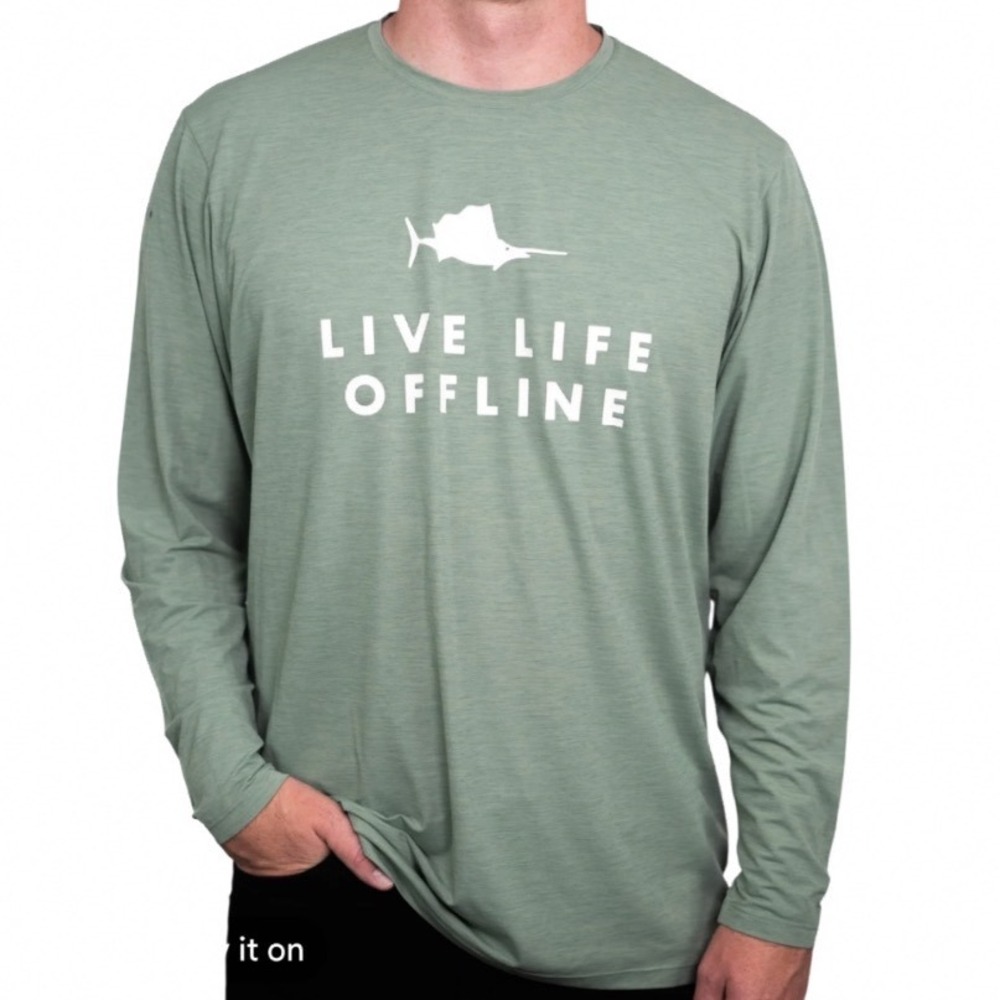 Anetik Mens Live Life Offline UV Performance Long Sleeve Shirt Sage Green Small‎